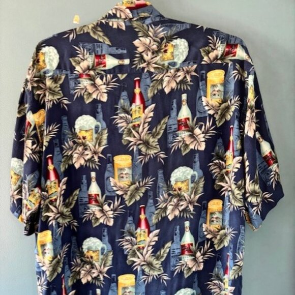 Pierre Cardin Blue Beer Print Resort Wear Short Sleeve Button Shirt Men's L Vtg - Picture 3 of 6